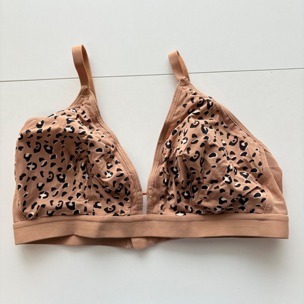 All.You. LIVELY Bralette Women Size 2 Tan Leopard Print‎ Wireless Mesh Trim Bra